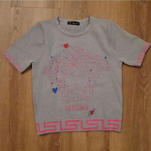 Authentic Versace Gray and Pink Women's Top Size Small